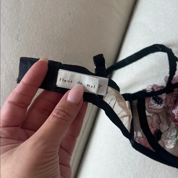 Fleur du Mal Black and Pink Floral Lace Bra - Picture 3 of 4